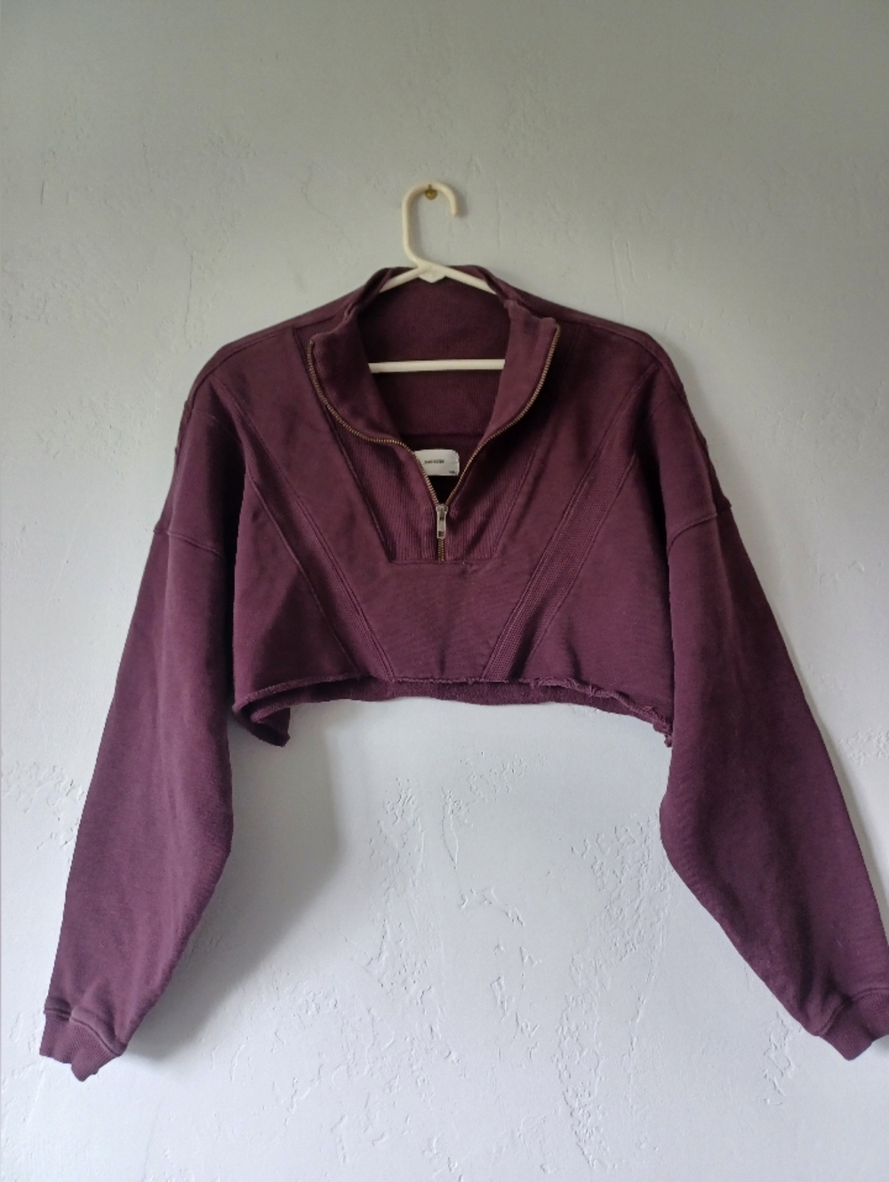 Joah Brown Cropped Quarter-Zip Sweatshirt in Plum - Picture 2 of 7